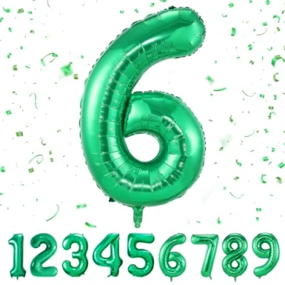 Afbeelding van Verjaardagscijfer ballon 6 jaar groene folieballon XXL enorme in 40 101 cm verjaardagsdecoratie cijfer decoratie voor verjaardag, vliegen met helium