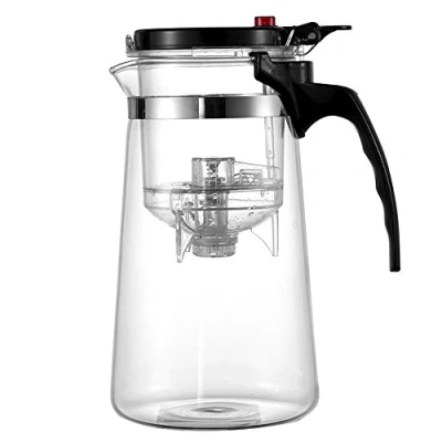 Afbeelding van TAMUME 950 ML gemakkelijk te filteren glazen theepot thee brouwer met PC plastic theezeef, één knop om (950 ml)