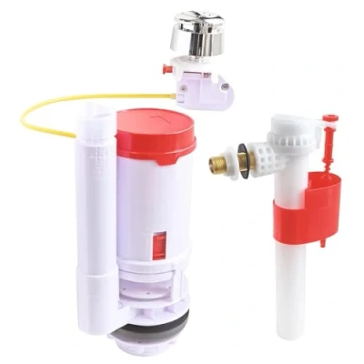 Afbeelding van Compleet toiletmechanisme universeel kabelmechanisme voor dubbele spoeling/vlotterkraan aan de zijkant messing aansluiting M12/17 (3/8 inch) 304020701 grijs