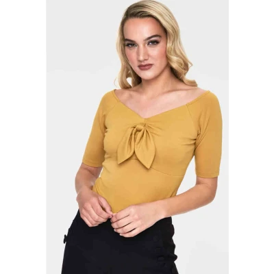 Afbeelding van Voodoo Vixen Anika Mustard Tie Front Top L Geel
