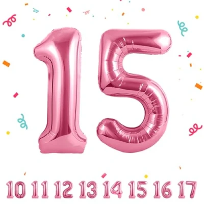 Afbeelding van 15e verjaardag decoratie cijfers ballon 15 jaar folieballon roze voor mannen vrouwen nummer vliegt met helium verjaardagsfeest 40&quot; 101cm