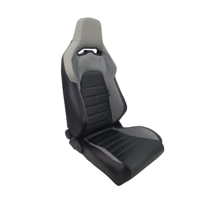 Afbeelding van AutoStyle Sportstoel &#039;VGR&#039; Zwart Kunstleder + Lichtgrijs Stof/Suede Rode stiksels Dubbelzijdig verstelbare rugleuning incl. sledes