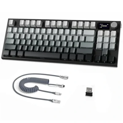Afbeelding van ATTACK SHARK K86 75% Draadloos Mechanisch Toetsenbord, 2.4G/BT5.0/USB C Bedraad Tri mode Gamingtoetsenbord, TKL 87 Key QWERTY, 1,2&#039;&#039; TFT HD Kleurenscherm en Knob, RGB Backlit Hot Swap Zwart