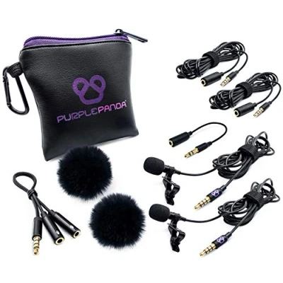 Afbeelding van Purple Panda Dual Interview Lavalier Revers Microfoon Kit (2 Pack) voor Podcast Professionele Omnidirectionele Clip On Lav Mic Compatibel met iPhone, Android, DSLR Camera, Samsung, Zoom, Tascam