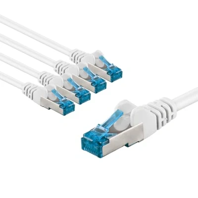 Afbeelding van goobay 66050 CAT 6a netwerkkabel in 5 delige set/patchkabel afgeschermd S/FTP/CU Ethernet kabel, PiMF, LSZH/Cat kabel met 10 Gbits/wit/5x 3 m