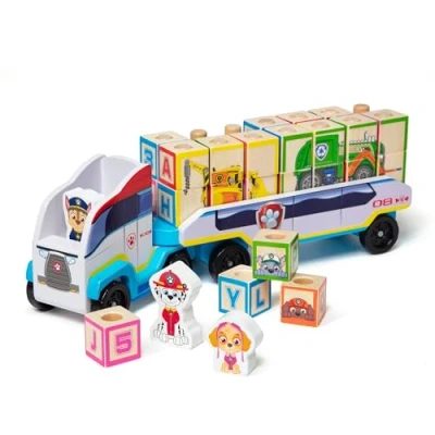 Afbeelding van Melissa &amp; Doug Paw Patrol Truck houten Blokken ABC Puzzel Skye, Marshall, Chase 33 Stuks Educatief spel rollenspel speelgoed 3+ Cadeau voor jongens en meisjes