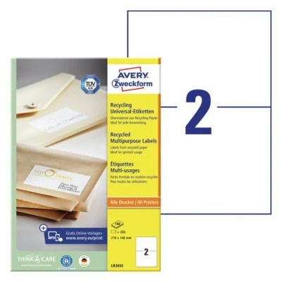 Afbeelding van Etiket Avery Zweckform LR3655 210x148mm A5 recycled wit 200stuks