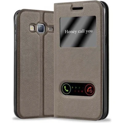 Afbeelding van Cadorabo Hoesje geschikt voor Samsung Galaxy J3 2016 in STEEN BRUIN Beschermhoes met magnetische sluiting, standfunctie en 2 kijkvensters Book Case Cover Etui