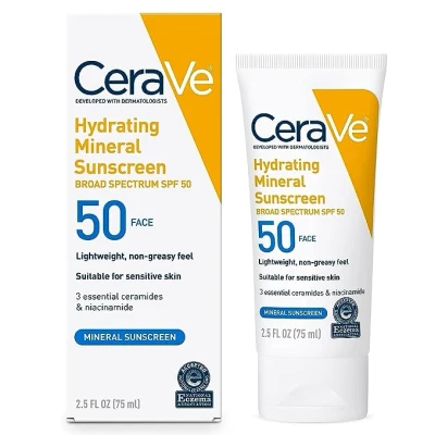Afbeelding van CeraVe Hydraterende minerale zonnebrandcrème SPF 50 gezichtslotion 75ml gezichtscrème