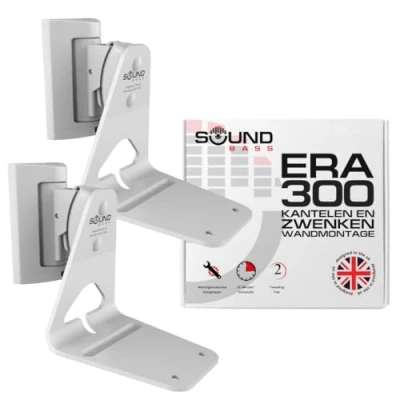 Afbeelding van ERA300 Wandmontagebeugel, Kantelbaar en Draaibaar, Compatibel Met Sonos ERA 300, Moeiteloze Installatie, Inclusief Montagekit (Wit, Dubbel)