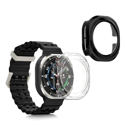 Afbeelding van kwmobile 2x hoes compatibel met Samsung Galaxy Watch Ultra 47mm Hoesje Cover van kunststof en glas voor activity tracker In transparant/zwart