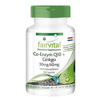Afbeelding van Fairvital Co enzym Q10 plus ginkgo HOOG GEDOSEERD VEGAN (CoQ10, ubichinon 10, ubiquinon) 90 capsules