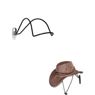 Afbeelding van Cowboyhoedhouder/cowboyhoedenrek muur opknoping decoratie rustiek/heren en dames westerse stijl cowboy/cowgirl strohoed pet opslag display houder rek droger stand organizer metaal Zwart, L