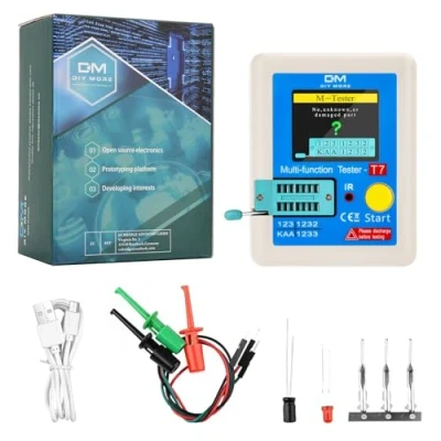 Afbeelding van diymore LCR T7 Multifunctionele TFT transistortester met één knop, grafische weergave, automatische uitschakeling voor diode, triode, condensator, weerstand transistor ESR NPN PNP MOSFET
