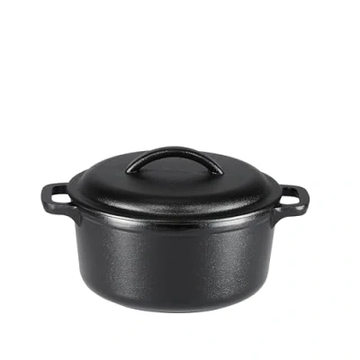 Afbeelding van Amazon Basics Braadpan, rond, van gietijzer, twee handgrepen, 1,89 liter, zwart