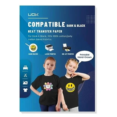 Afbeelding van UIOK strijkfolie om te bedrukken, transferpapier op strijken, A4 x 15 vellen, transferpapier, voor donker textiel, T shirtfolie handbeschilderde inkjetprinter