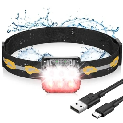 Afbeelding van EOIWUY Led hoofdlamp, zeer krachtig, oplaadbaar, waterdicht, met rood licht, 6 verlichtingsmodi en 36 uur batterijduur, 350 lm, voor kamperen, vissen, fietsen, hardlopen