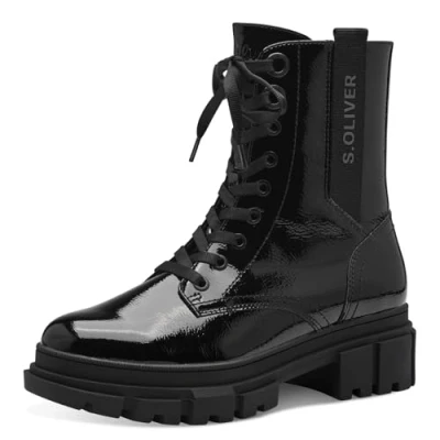 Afbeelding van s.Oliver Dames Lace Boot Flat 5 25221 43 Enkellaarsjes, zwart (patent), 38 EU