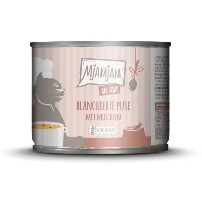 Afbeelding van 6x185g MjAMjAM op jus geblancheerde kalkoen met mosselen kattenvoer nat