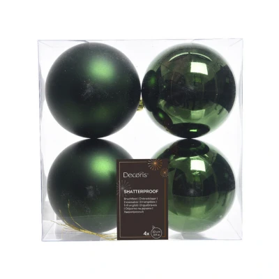 Afbeelding van Decoris Kerstballen 4 stuks donkergroen kunststof 10 cm