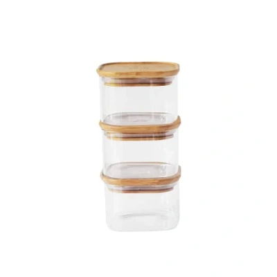 Afbeelding van Vershoudbakje Pebbly Vierkant Hout 500 ml (3 Delig)