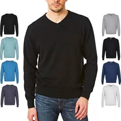 Afbeelding van Castle Point Maglione Pullover da Uomo 100% katoen, girocollo/scollo a V, Zwart V hals, XL