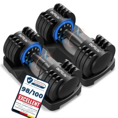 Afbeelding van DH FitLife 2 x 12 kg verstelbare halters tot met 5 gewichtsniveaus, korte halterset ruimtebesparende halterschijven, halters, verstelbaar, set van