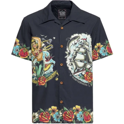Afbeelding van King Kerosin Tropical Hawaiian Style Deluxe Shirt met korte mouwen zwart XXL