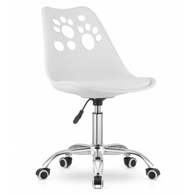 Afbeelding van PRINT Bureaustoel Wit, Modern Ergonomisch Design, Verstelbare Zithoogte, Chromen Basis, Geschikt voor Kinderkamer, Thuiswerkplek of Kantoor, Max. 110 kg