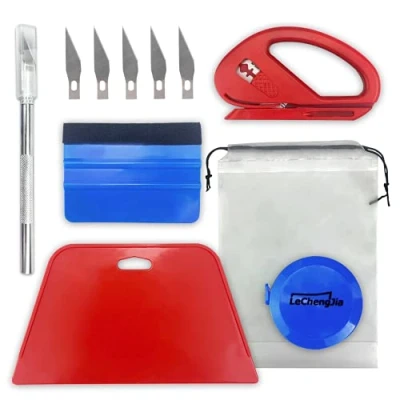 Afbeelding van Wallpaper Smoothing Tool Kit, Window Film Tool, Hand met Veiligheid Tailoring Vilt Schraper Tape Measure en een Opbergtas