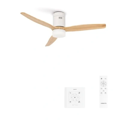 Afbeelding van CREATE Plafondventilator 40W silent Ø132 cm Met Verlichting drie temperaturen Wandregelaar Afstandsbediening 6 Snelheden Timer Zomer/Winter functie Naturel Hout WIND CALM