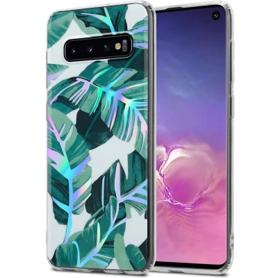 Afbeelding van Cadorabo Hoesje geschikt voor Samsung Galaxy S10 4G in BANANEN BLADEREN Beschermhoes gemaakt van TPU siliconen Case Cover met bloemenmotief