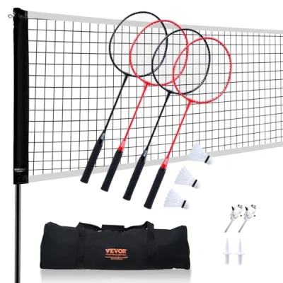 Afbeelding van VEVOR Badmintonnetset, badmintonnet, draagbare badmintonuitrusting, draagtas, 4 ijzeren raketten en 3 nylon darts