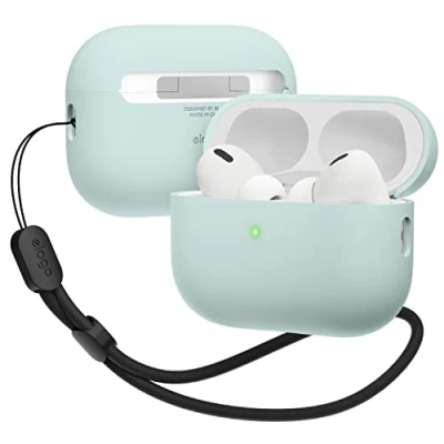 Afbeelding van elago Liquid Hybrid Hoesje Compatible met Apple AirPods Pro 2e Generatie Case Cover Rond Riempje, Triple Layer Bescherming, Schokbestendige (Munt)