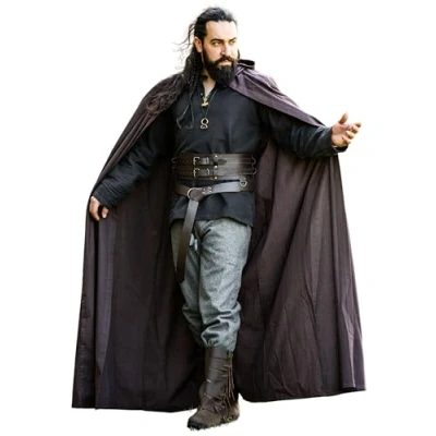 Afbeelding van Leonardo Carbone® Uniseks middeleeuwse cape Gunnar kleding dames en heren, mannen, hobbit kostuum, LARP, Viking, cosplay, Halloween, carnaval 100% katoen donkerbruin