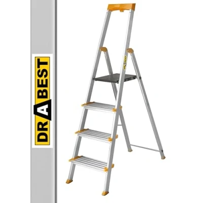 Afbeelding van DRABEST opvouwbare Ladder 4 treden Aluminium Stevige met plank en brede 120 mm, antislip voor thuis op het werk belastbaar tot 150 kg