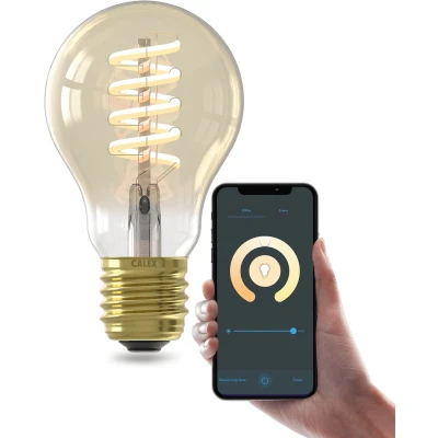 Afbeelding van Calex Slimme LED Lamp E27 Wifi Verlichting Spiraal Filament A60 Smart Lichtbron Goud Dimbaar Warm Wit licht 7W
