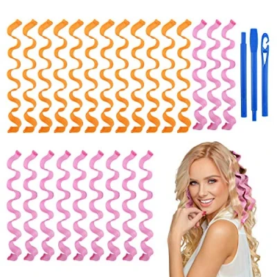 Afbeelding van URAQT haarrollers voor lang haar, 24 stuks 50cm haarkrulspelden geen warmte spiraalkrullen, golvende styling kit met stylinghaken vrouwen meisje, gezond doe het zelf kapsel