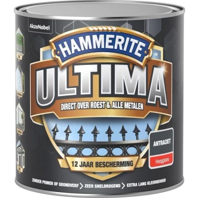 Afbeelding van Hammerite Ultima Metaallak Hoogglans Antraciet 0,25 liter Kunststof &amp; metaal verf