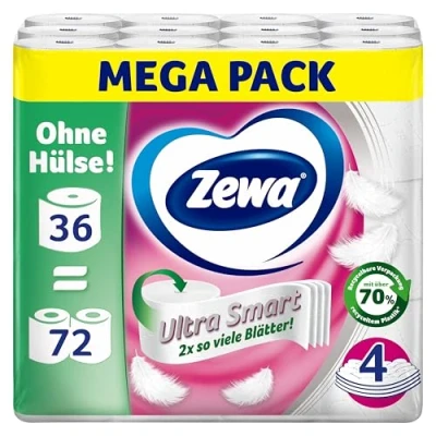 Afbeelding van Zewa Ultra Smart toiletpapier, grootverpakking, 36 rollen à 280 vellen, reuzenrol, 4 laags, helder