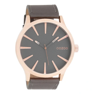 Afbeelding van OOZOO Timepieces Rosé goudkleurige horloge met olifant grijze leren band C9042