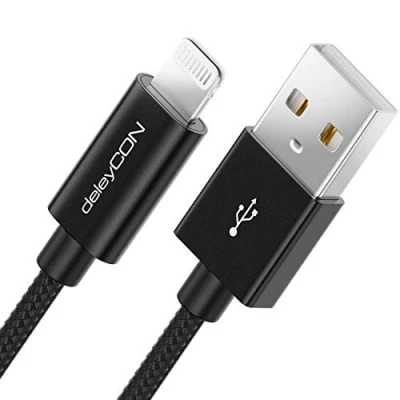 Afbeelding van deleyCON 2m Lightning 8 Pins Oplaadkabel USB Kabel MFI Compatibel voor Apple iPhone 14 Pro Max Plus SE 13 Mini 12 Metalen Stekker &amp; Nylon Zwart