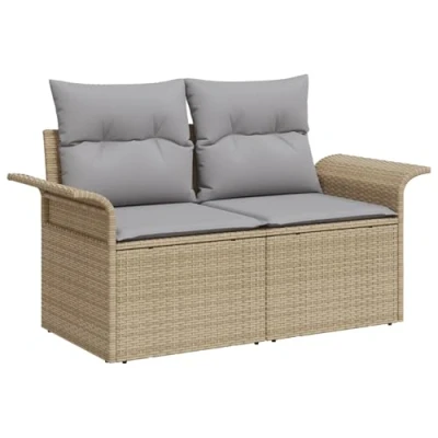 Afbeelding van vidaXL 6 delige Tuin Sofa Set met Kussens Beige Poly Rattan, 2 Zits Opslag &amp; Rattan