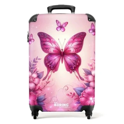 Afbeelding van NoBoringSuitcases.com® Roze vlinder kindertrolley voor meisjes Trolley koffer kinderen 55x35x25
