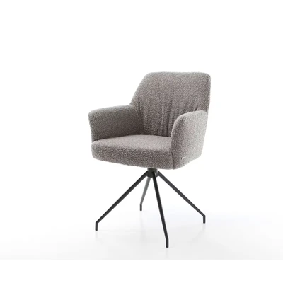 Afbeelding van Eetkamerstoel Xana Flex met armleuning kruisframe conisch zwart bouclé zilver grijs pocketveer kern 180 draaibaar