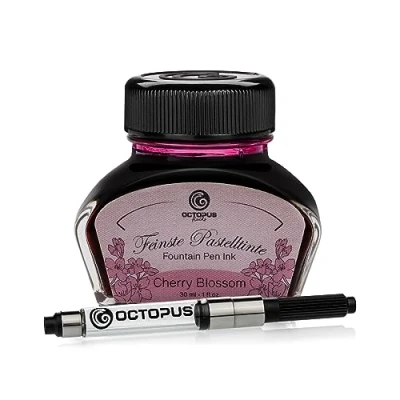 Afbeelding van Octopus Fluids Cherry Blossom Vulpeninkt in pastelkleuren inclusief converter, Schrijfinkt voor vulpennen inktpot, Pastel Roze 30 ml