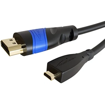 Afbeelding van KabelDirekt Micro HDMI kabel met breukvast ontwerp 5 m (HDMI naar HDMI, bidirectioneel, 4K@60Hz voor Ultra HD, 2.0/1.4, High Speed Ethernet, Tablets/Camera&#039;s/Raspberry Pi, zwart)