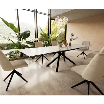 Afbeelding van DELIFE Eetkamertafel Edge 200 300x100 keramiek Calacatta Luxe wit goud grijs kruisframe rechthoek zwart uitschuifbaar