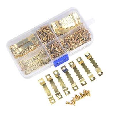 Afbeelding van TIMESETL 100 stuks fotohangers, getande hangers met schroeven, zaagtandhanger, dubbel gat, fotolijsthanger voor fotolijsten,