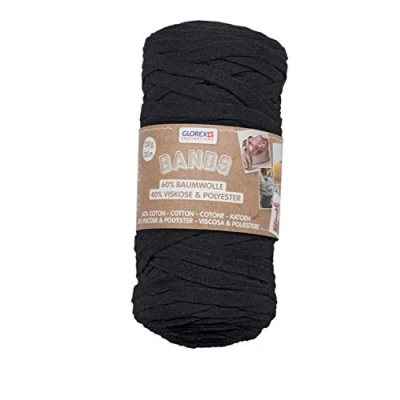 Afbeelding van GLOREX 5 1005 06 Banden macramé, superzacht textielgaren van 60% katoen/40% viscose, voor haken, breien, knopen en textieldesign, 250 g, ca. 125 m, zwart